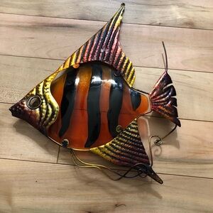 Glass Orange and Black Striped Metal Fish Wall Art